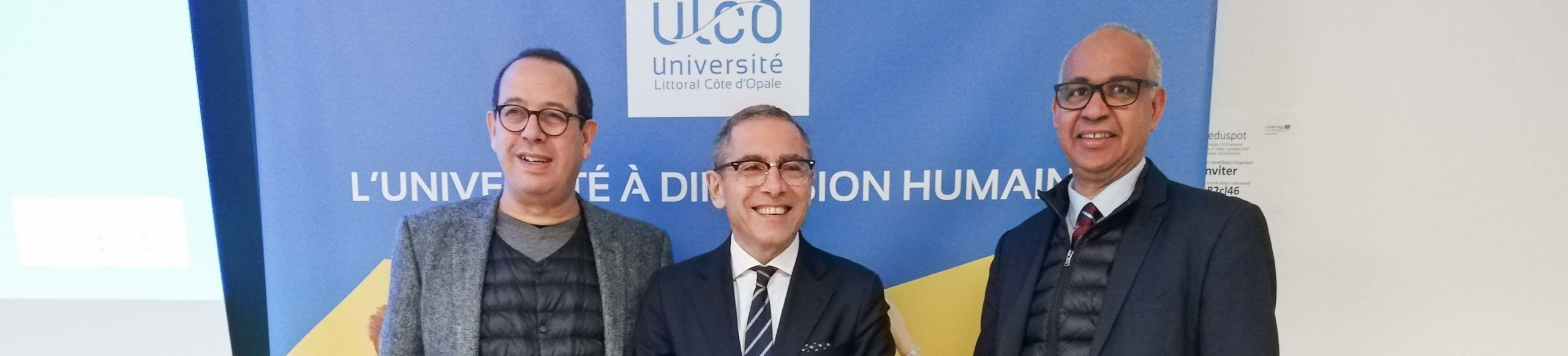 Pasquale Mammone, président de l’université d’Artois, Hassane Sadok de l’Université du Littoral Côte d’Opale (ULCO), et Mohamed Benlahsen de l’Université de Picardie Jules-Verne (UPJV)