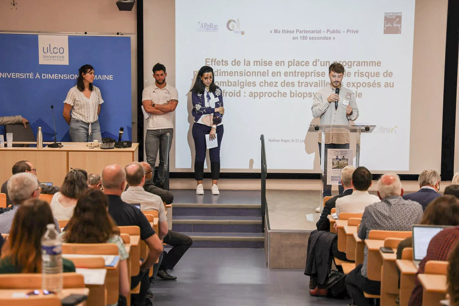 Photo d'une conférence en amphi lors de la 1re Rencontre Universités - Entreprises