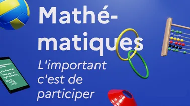 Visuel avec un boulier, un ballon de volley et un mobile sur fond bleu