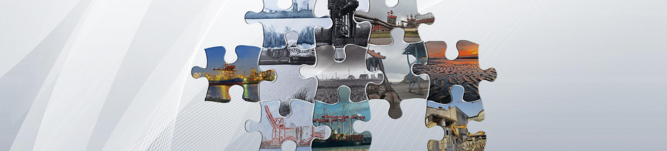 Visuel avec des pièces de puzzle montrant des ports maritimes