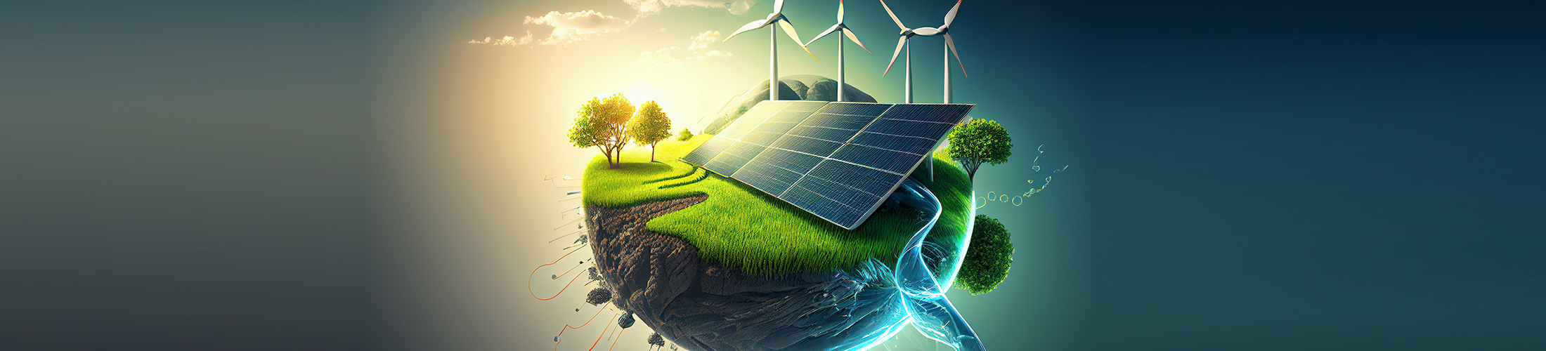 Bandeau de panneaux solaires et éoliennes