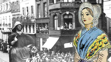 Photo ancienne d'un géant dans les rues de Boulogne