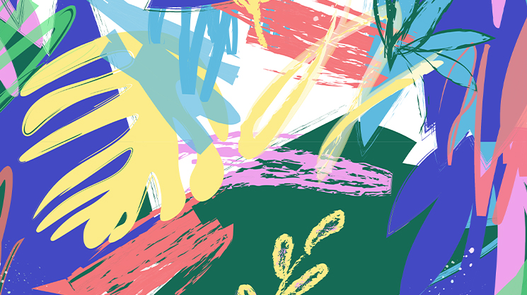 Visuel coloré avec des plantes et des feuilles