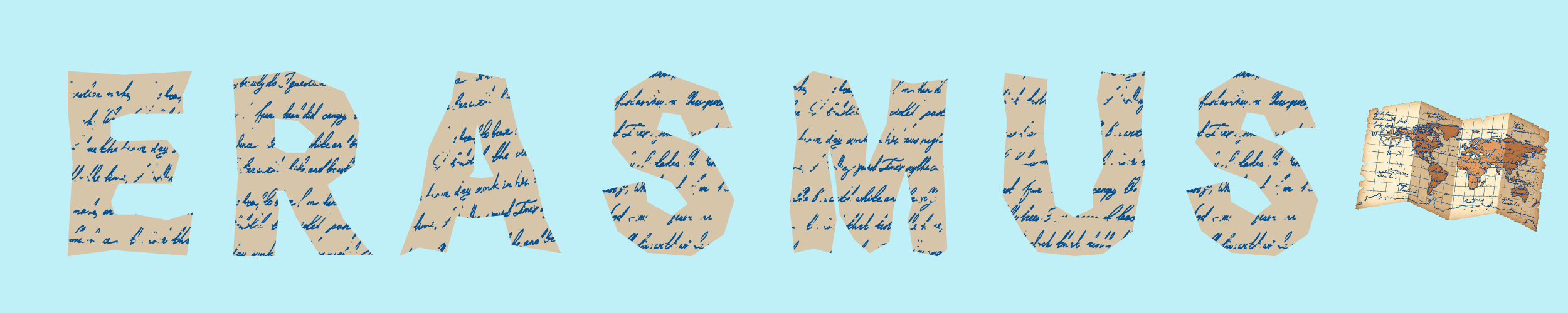 Bandeau sur lequel est noté Erasmus avec une carte du monde