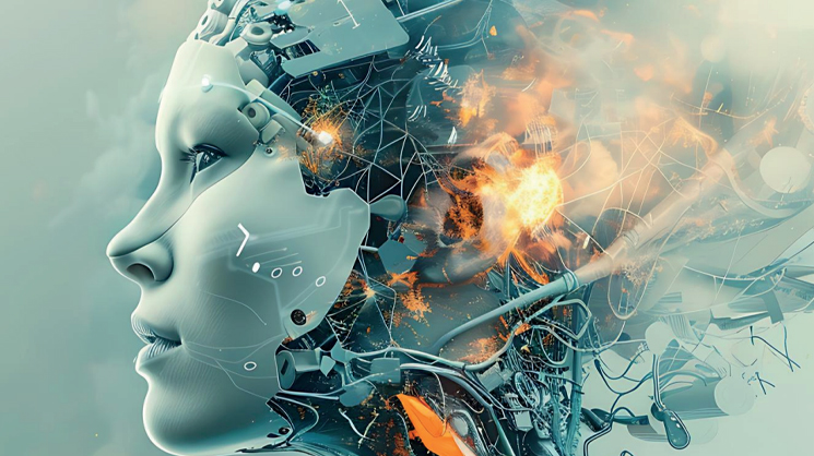 Visuel montrant le profil d'une femme robot